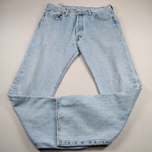 Levis 501 Jeans Mens 33x30 Blue Button Fly Straight Light Wash Mid Rise